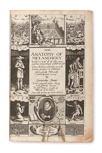 BURTON, ROBERT.  The Anatomy of Melancholy . . . fift[h] Edition.  1638.  With 2L1 cancelled.